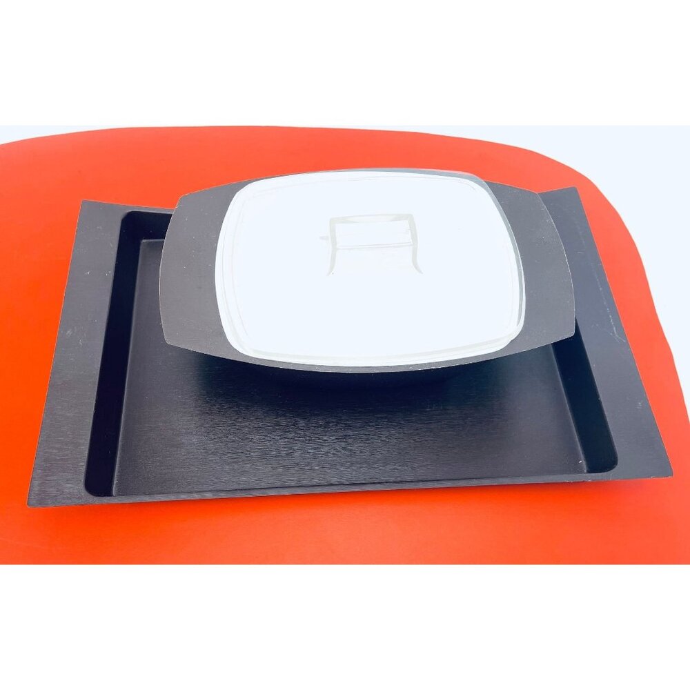 Vintage 70s tray and butter dish set, melamine food storage, minimalist